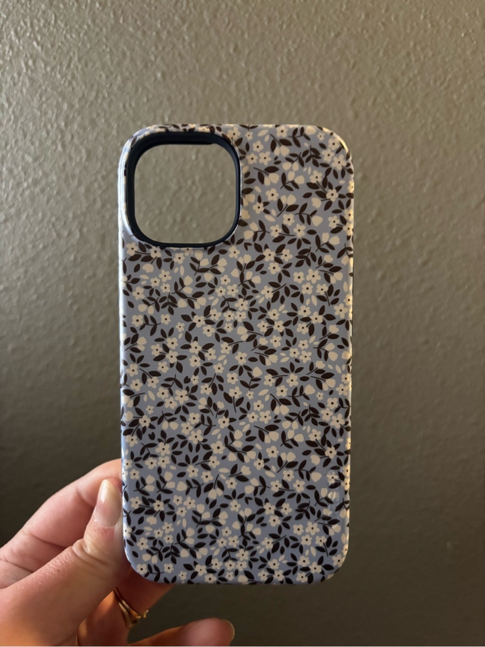Blue Floral Phone Case with Navy Leaf Pattern